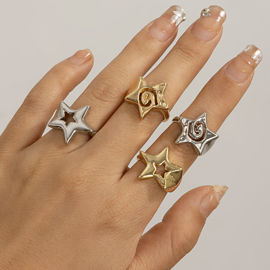 Cold and niche three-dimensional star shaped rings with spicy and beautiful mouth opening English letter bracelets