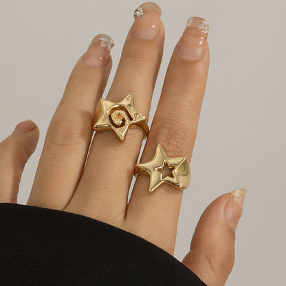 Cold and niche three-dimensional star shaped rings with spicy and beautiful mouth opening English letter bracelets